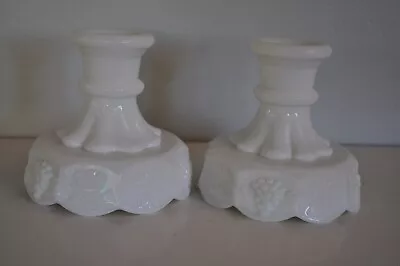 Vintage Milk Glass White Indiana Colony Grape Harvest Candle Holder Pair • $24
