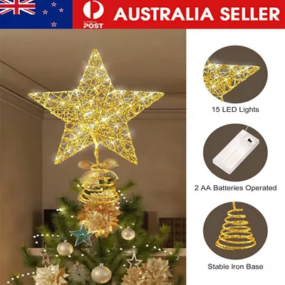 Christmas Tree Topper Star Xmas Tree Topper Star With 20 LED Lights Glitter • $12.19