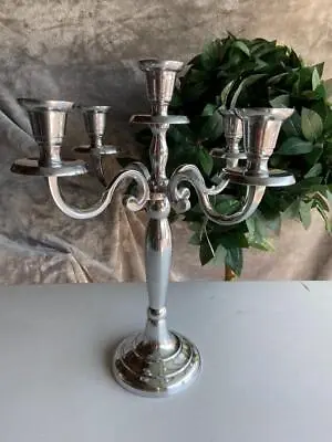 £39.50 • Buy NEW 5 ARM CHROME CANDELABRA IDEAL WEDDING TABLE PARTY DECORATION H 40cm