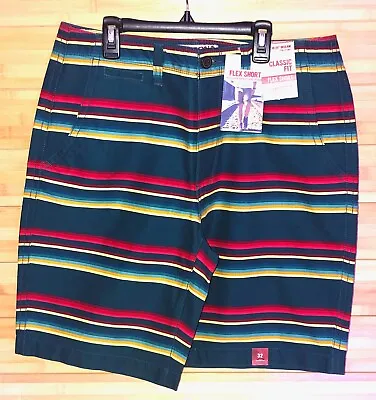 Arizona Jeans Men's Classic Fit Flex Shorts - Flat Front - Size 32  Stripes • $14.90