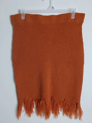 Cato Women's Knitted Skirt Size L Burnt Orange Fringe Hem  • $21.88