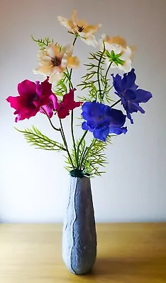 Artificial Flowers In Hand Decorated Recycled Glass Vase Tall 50cm.  Unique. • £12.99