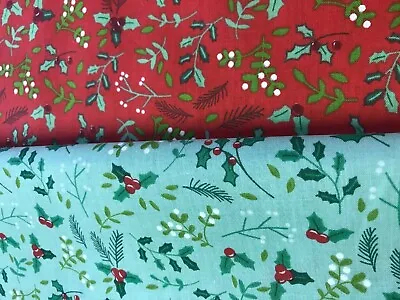 £3.99 • Buy  Christmas Holly Berry Fabric Traditional Red Xmas Festive Polycoton Advent 