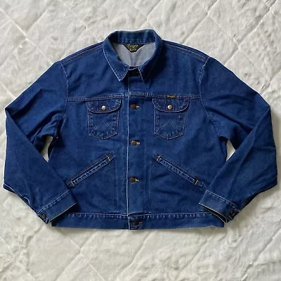 Vintage Wrangler 70s 80s No Fault Denim Dark Wash Jean Jacket No Size Tag 50x25 • $99.99