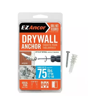 E-Z Ancor Twist-N-Lock 75 Lbs. Drywall Anchors. Wall Mounting (50-Pack) • $25