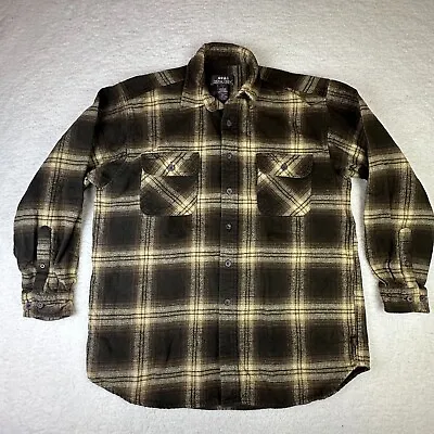 Moose Creek Mens L Heavy Cotton Flannel Shirt Brown Plaid Cabin Barn Chore Ranch • $23.99