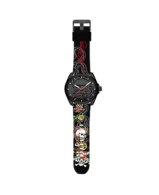 Ed Hardy Mens Rubber Blk/Multi(Prt.) Skull Watch • $24.99