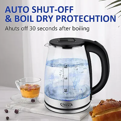 1.8L Electric Kettle Glass 360 Blue Illuminated Portable Jug 1500W LED • £12.99