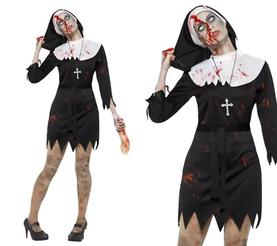 Womens Zombie Nun Costume Ladies Sister Adult Halloween Fancy Dress Outfit New • £15.99