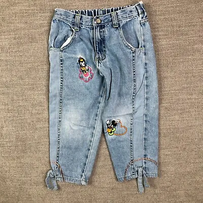 Vintage Mickey Mouse Capri Jeans Girls 4 5 Blue Denim Embroidered Minnie 90s • $12.99