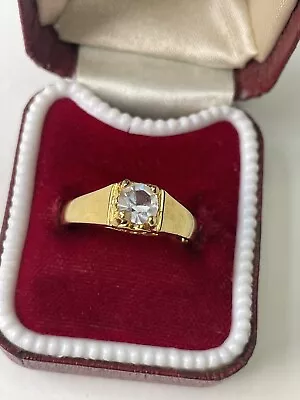 Vintage 18K 18ct Gold Plated Faux Diamond Solitaire Signet RING Size N/O   3.2g • £15