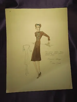 Signed Fashion Sketch Drawing Illustration 1940s Ann Goshé Vintage Hand Painted • £105.41