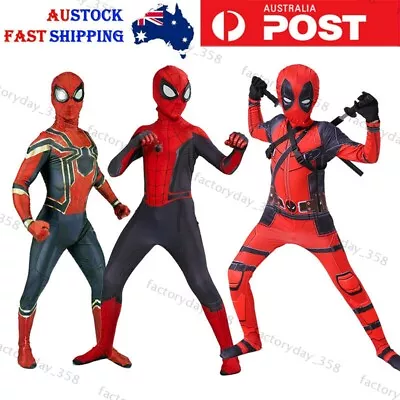 Kids Iron Spiderman Deadpool Superhero Cosplay Costume Boys Jumpsuit Fancy Dress • $25.99