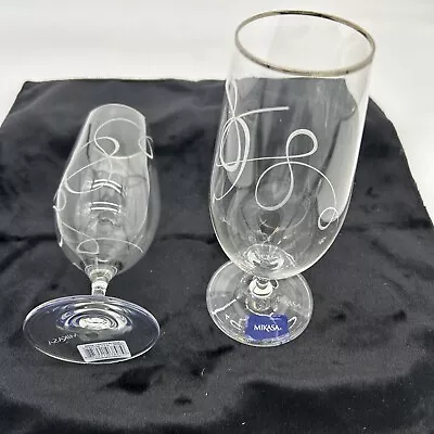 Mikasa Love Story Tea Water Goblet Glasses Pair (2) New With Tags Platinum Rim • $34.95