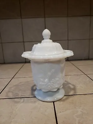 Westmoreland Lidded Footed Milk Glass Sugar Candy Dish Lace Edge Grape Vines • $16.50