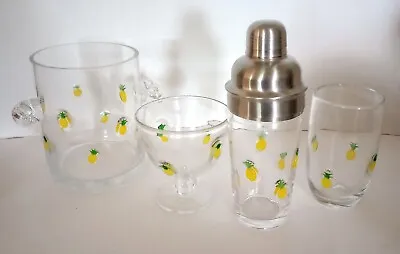 Anthropologie Pineapple Penelope Art Glass Ice Bucket Cocktail Shaker Glasses • $99