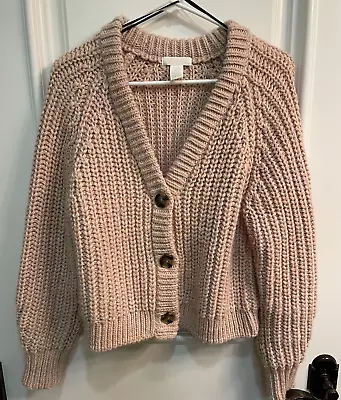 H&M Pink/Dusty Rose Button Close Long Sleeve V-Neck Chunky Knit Cardigan Size S • $8