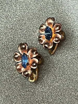 Vintage Van Dell Signed Gold Filled Small Flowers W Blue Rhinestone Center Screw • $12.31