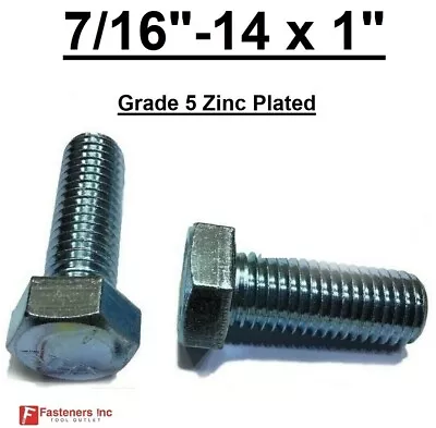 7/16-14 X 1  (FT) Hex Bolt Zinc Plated Grade 5 Cap Screw Coarse Thread • $12.63