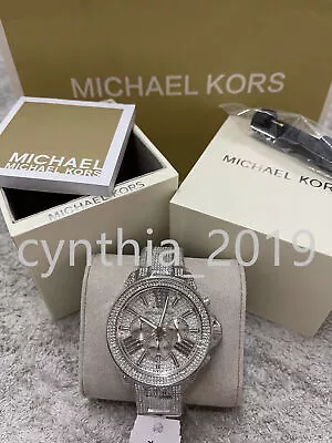 New Michael Kors MK6317 Wren Crystal Stainless Steel Chronograph Womens Watch • $150