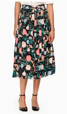 Kate Spade Womens Blossom Pleated Skirt Black Sz UK 4  14 & UK 16 Rrp £295 • $100.67