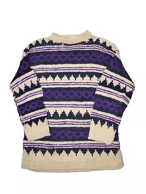 Ixchel Wool Ecuador Sweater Womens L Chunky Knit Striped Hand Made Ethnic • $36.94