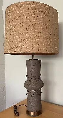 Vintage 1960s Cork Brass Atomic Era Table Lamp Mid Century Modern Lighting MCM • $375