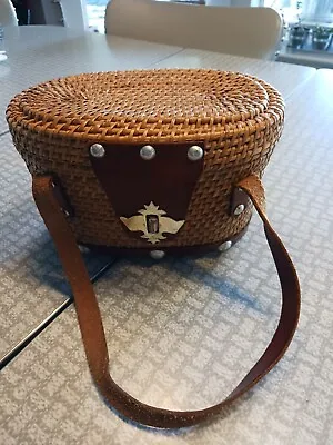 Vintage 50s Handmade Wicker Top Handle Handbag Basket Box Bag Mcm • $6.99