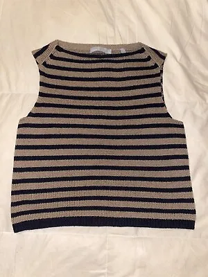 Vince Women’s Sleeveless Sweater Top Black Beige Striped Sz Small • $15