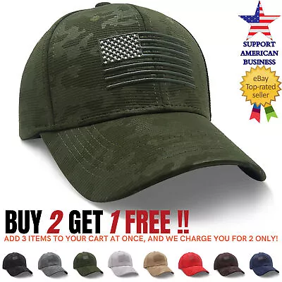 Men Baseball Cap American Flag Tactical Snapback Visor Hat Trucker Camo Army • $11.99