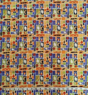 COTTON FABRIC Lot 3.05 YD HALLOWEEN Candy Corn GHOST JackOLantern PURPLE ORANGE • $21.30