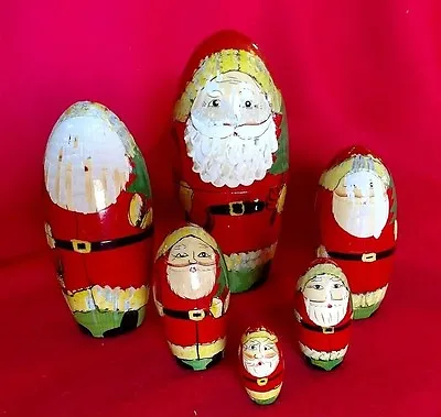 Vtg Russian Matryoshka Babushka SANTA CLAUS Nesting Dolls Christmas 6 Pcs. READ • $14.97