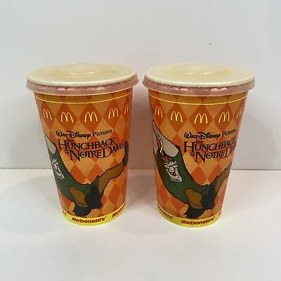 McDonalds Disney Hunchback Of Notre Dame Vintage 90s Card Drink Cups & Lids X2 • £4.99