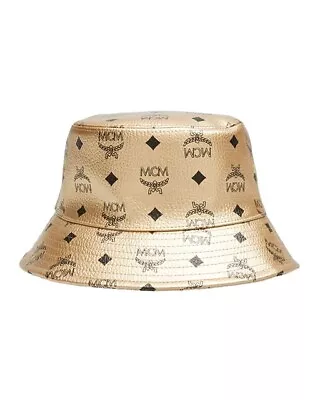 MCM Leather Bucket Hat In Visetos Champagne • $229.99