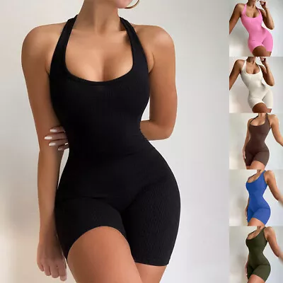 Womens Sleeveless Jumpsuit Shorts Yoga Romper Leotard Playsuit Unitard Bodycon • £2.99