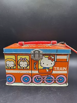 Vintage 1972 Sanrio Japan Hello Kitty Metal Train Pencil Lunch Carrying Box • $27