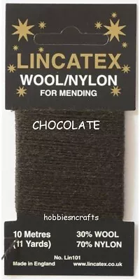 CHOCOLATE Thread For Darning & Mending Lincatex - 30% Wool 70% Nylon 10 Metres • £1.45