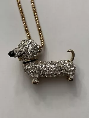 White Crystal Enamel Dachshund Dog Gold Plated Necklace -fj77003 • $13.50