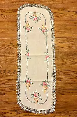 Floral Table Runner With Lace Trim • $12.99