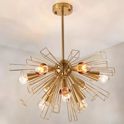 9-Light Sputnik Chandelier Gold Metal Linear Pendant Light Ceiling Lamp Lighting • $127.99