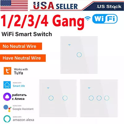 1/2/3/4 Gang WiFi Smart Wall Touch Light Switch Glass Panel For Alexa/Google APP • $18.29