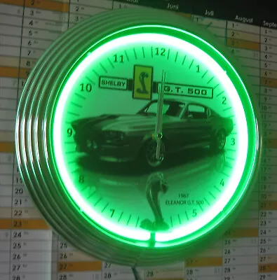 1967 MUSTANG SHELBY G.T.500 ELEANOR License Plate 15  GREEN Neon Clock Garage • $99.99