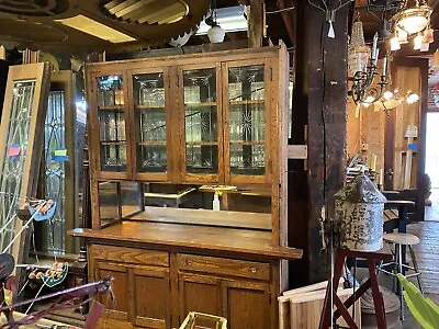 Vintage Oak Built-in China Cabinet/hutch With Wheel Cut Glass Doors • $3056