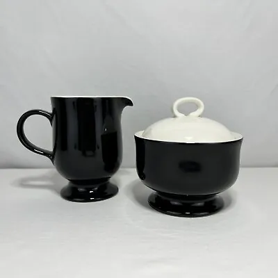 Vintage Mikasa Uptrend Black And White Creamer & Sugar Bowl Made In Japan DG-700 • $35