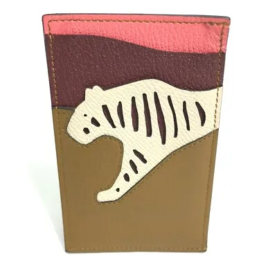 HERMES Lulu Tiger Animal Business Card Holder Card Case Leather Beige/pink • $701.80