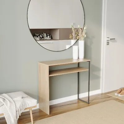 80cm Wooden & Steel Console Display Table Living Room Hallway W/ Storage Shelf • £26.99