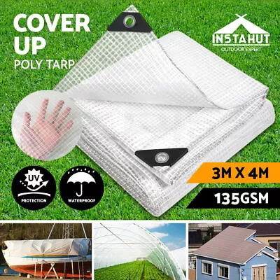 Instahut Tarpaulin Tarp 3x4m Canvas Heavy Duty Camping Poly Tarps Cover Clear • $23.95