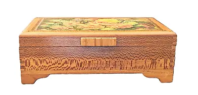 VTG Wooden Trinket Keepsake Box Dovetailed Floral Decoupaged Top W/Brass Hinges • $18