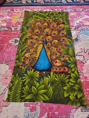 Stunning Peacock Gorgeous Bird Boho Maximalist Fabric Material Panel 22x43  Chic • $16.67