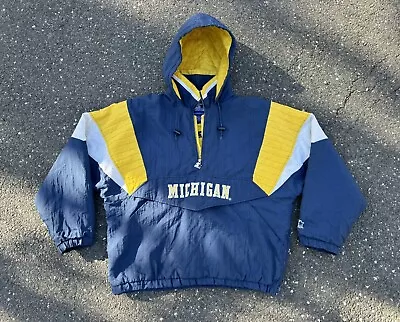 Vintage Starter Jacket XL 90s Michigan Wolverines Football Winter W Hood NCAA • $120